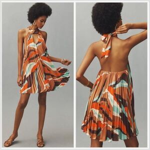 Anthropologie x HUTCH Halter Pleated Swing Mini Dress. L NWT